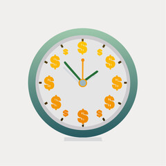 A clock with dollar signs replacing numbers, symbolizing the concept that time is money in business and finance.