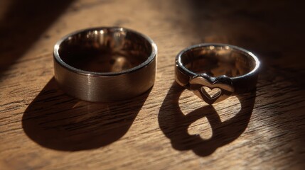 Golden Water Rings: Macro View of Elegant Wedding Bands Submerged or Reflected in Clear Water with Warm, Golden Bokeh Lights.
