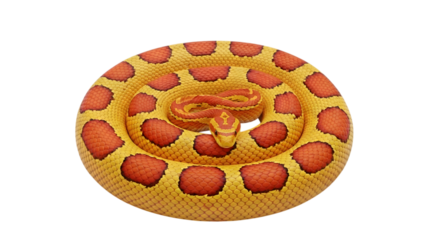 A coiled corn snake with orange and yellow scales isolated on transparent background