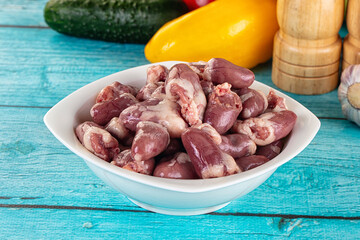 Raw chicken hearts for cooking