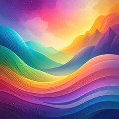 Vibrant, colorful landscape with flowing mountains and a starry sky