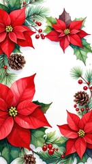 Watercolor poinsettia floral border