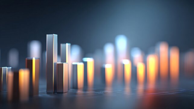 Abstract 3D Metal Bar Graph Chart Financial Data Visualization Business Growth Concept