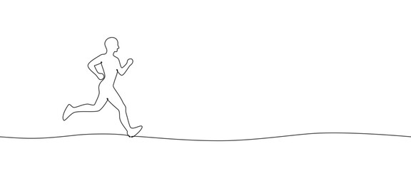 Continuous one line hand draw with running man. Minimal Vector Design.