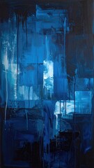 Abstract blue painting with dripping effect
