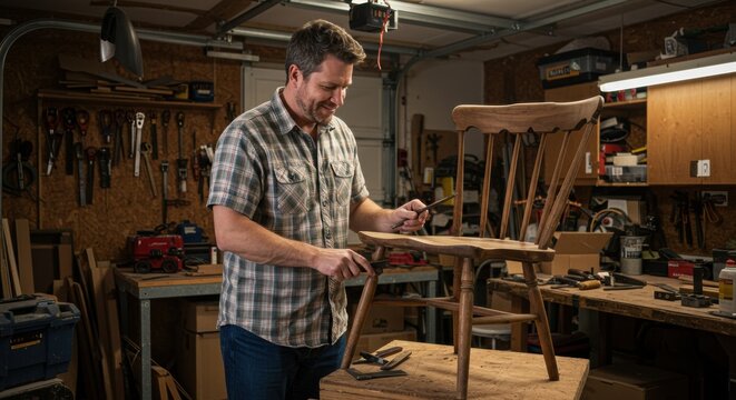 Furniture restoration workshop woodworking skills home garage diy projects creative environment viewpoint