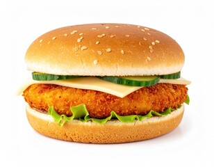 Crispy chicken burger on a white background