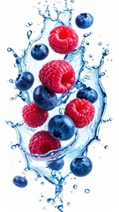 Fresh berries in a water splash