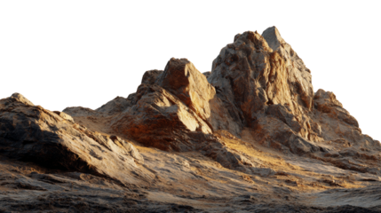 Rocky mountain outcrop showcasing rugged textures against a transparent isolated void, emphasizing