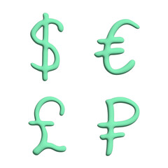 Obraz premium 3d multiple currencies symbol set Dollar euro pound ruble