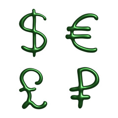 3d multiple currencies symbol set Dollar euro pound ruble
