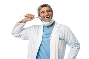 Smiling dentist. Doctor. Peace of mind. Trust. Brushing. Regular checkups. Flossing. Dentist. Drill.