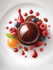 Elegant Plated Dessert Course A Culinary Masterpiece of Chocolate Delights and Fresh Berries