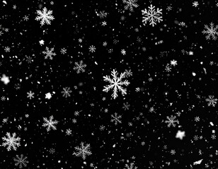 Falling snowflakes against a black background