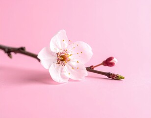 Delicate pink flower on a branch against a pastel background