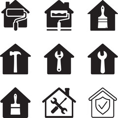 Home Improvement Tools Icon Set Silhouette Vector Illustration Bundle for Repair
