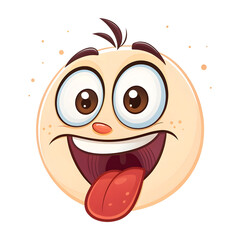 An emoji-style face with its tongue out, isolated on white, expressing silliness, playfulness, joking,
