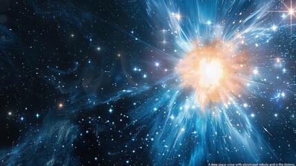 An extraordinary cosmic explosion with radiant light and swirling blue nebula