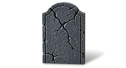 Cracked dark grey stone tombstone grave marker with rounded top isolated on white background illustration