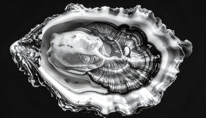 Oyster shell close-up, black and white