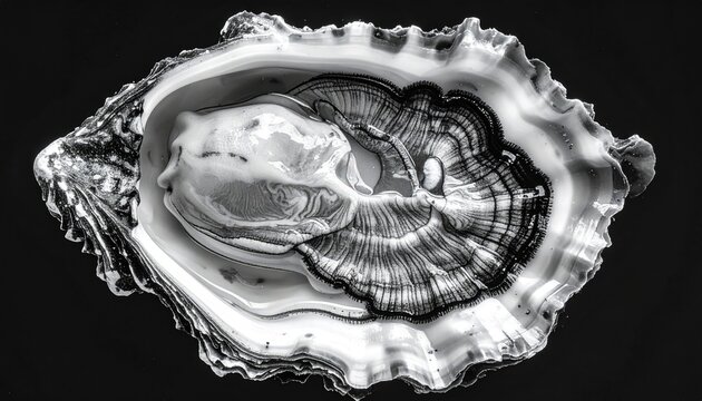 Fototapeta Oyster shell close-up, black and white