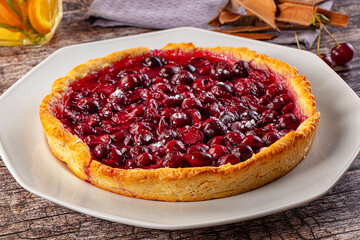Tasty homemade pie with cherry