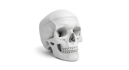 Fototapeta premium Realistic Anatomical Human Skull Isolated on White Background for Medical or Halloween Concepts
