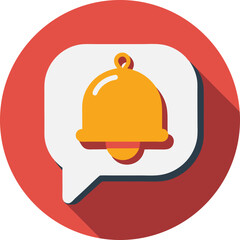 Flat pictogram of a comment bubble with bell notification.