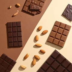 Assorted dark and milk chocolate bars with almonds