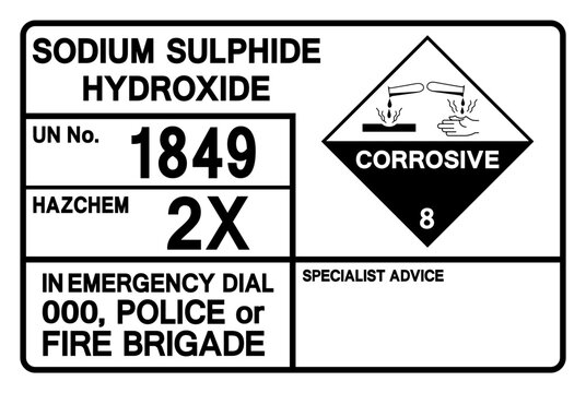 Sodium Sulphide Hydroxide UN 1849 Symbol Sign, Vector Illustration, Isolate On White Background, Label.EPS10