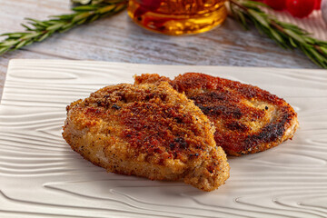 Breaded meat fillet escalope schnitzel