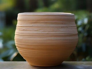 terracotta ribbed planter pot rustic earthy tone textured clay garden container natural handmade ceramic flower pot outdoor indoor decorative gardening vessel traditional design