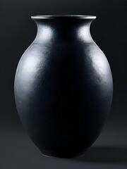 dark matte ceramic vase with rounded body narrow neck and flared rim elegant minimalist pottery design isolated against dark background highlighting smooth curves and subtle texture