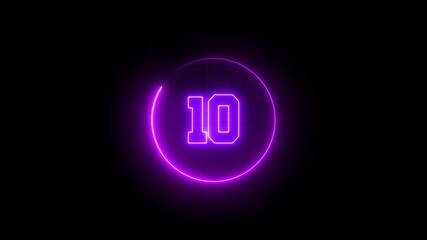 Neon sci-fi countdown timer animation from 15 to 0 seconds, glowing hud digital clock, futuristic circle interface design for technology overlays - Powered by Adobe