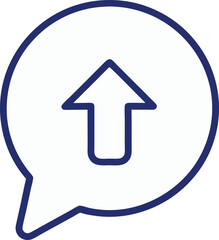 Minimal vector outline of a speech bubble with upload arrow.