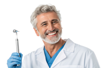 Smiling dentist. Doctor. Peace of mind. Trust. Brushing. Regular checkups. Flossing. Dentist. Drill.