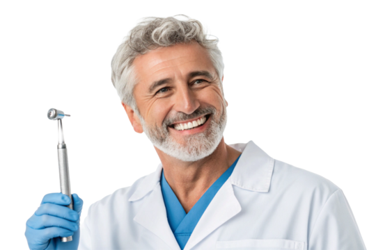 Smiling dentist. Doctor. Peace of mind. Trust. Brushing. Regular checkups. Flossing. Dentist. Drill.