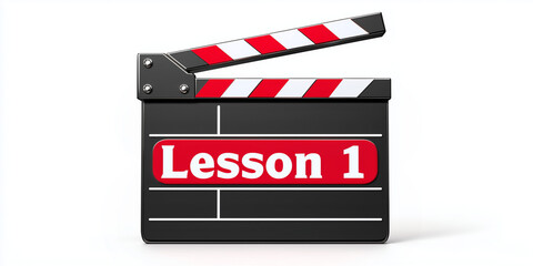 Naklejka premium Film clapperboard labeled Lesson 1 with red and black design 