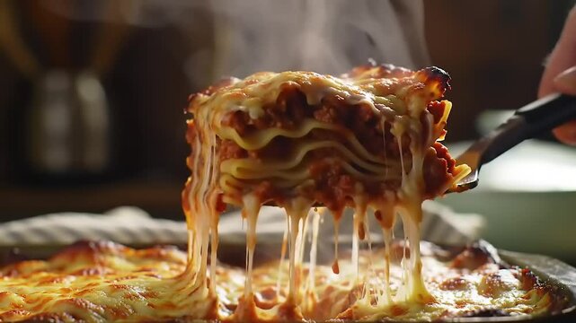Delicious lasagna being served