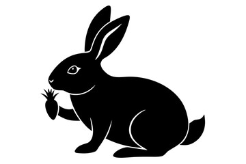 Vector art of black silhouette of a rabbit with carrot