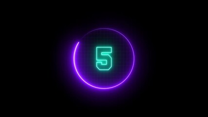 Modern hud countdown timer, neon sci-fi digital clock overlay animation, futuristic circle glowing interface from 10 to 0 seconds - Powered by Adobe
