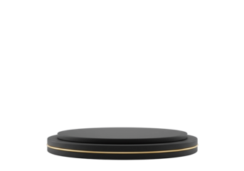 Dark circular podium with gold trim isolated on transparent background