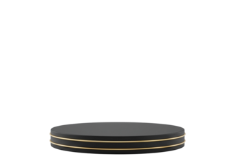 Round dark grey podium with gold trim isolated on transparent background
