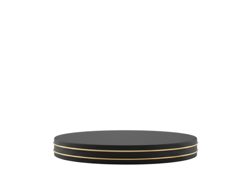Round dark grey podium with gold trim isolated on transparent background