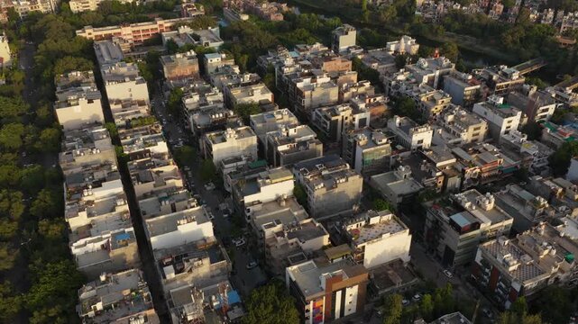 aerial view punjabi bhag west delhi house, 4k footage unedited
