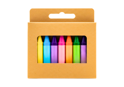 Box of colorful crayons isolated on transparent background