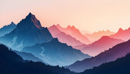 Minimalist Abstract Mountain Landscape with Watercolor Effect Vector Background for Modern Creative Designs