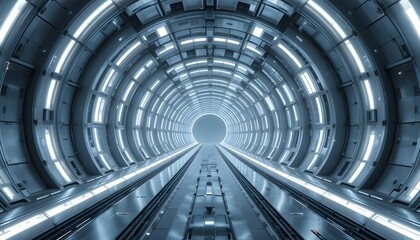 Elegant Alien Hangar Tunnel with Futuristic Silver Gray Cyberpunk Hallway Background for Sci-Fi Reveal Designs