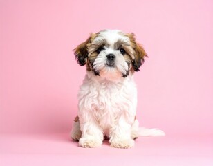 Cute puppy sitting on pink