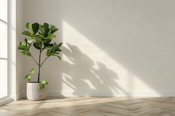 Modern minimalist interior with an armchair on empty white color wall background.